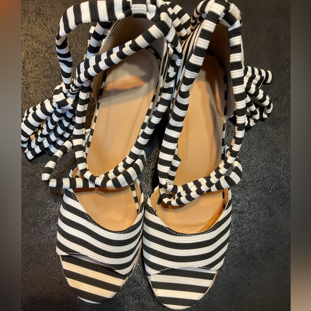 Striped Black and White Tie Up Women's Sandals